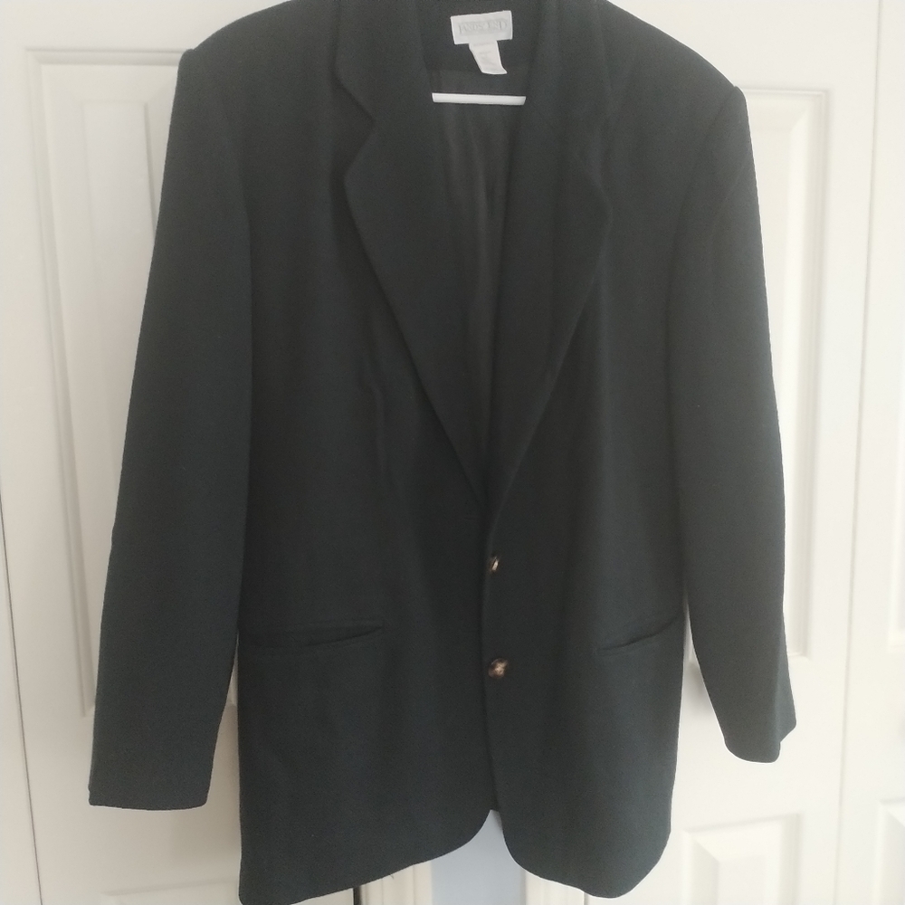Land's End Women's Black Wool Woven Blazer 12
